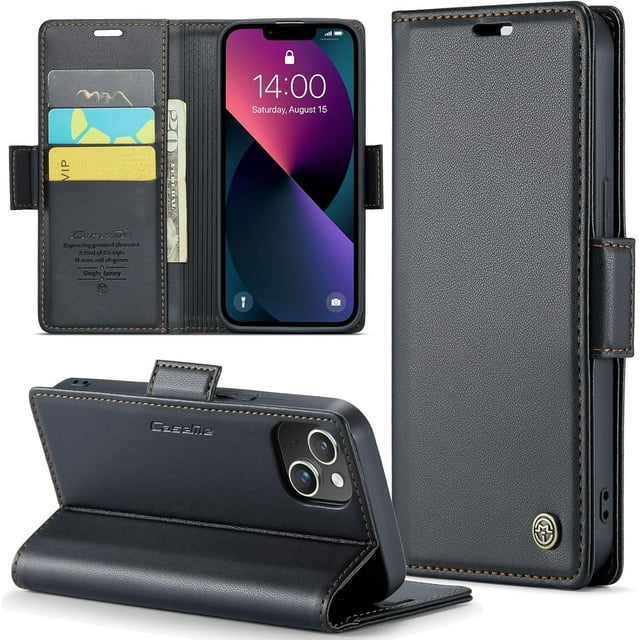 Funda para iPhone 13 Mini, tipo billetera con tarjetero, función atril, bloqueo RFID, cierre magnético, protección a prueba de golpes, de piel sintética, con tapa tipo billetera