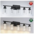 thumbnail image 4 of Melucee Eye Protection LED 5-Light Bathroom Light Fixture, Dimmable Black Modern Wall Light Over Mirror with Clear Glass Shade, 4 of 8
