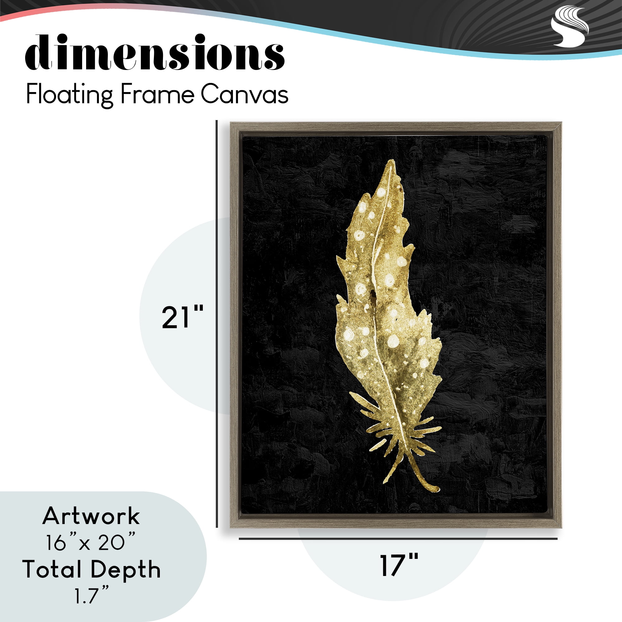 Feather On Black Brown Framed Floater Canvas Wall Art, design by Kim Allen