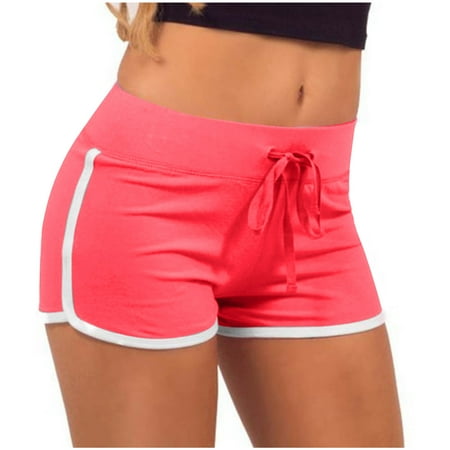 Funicet Athletic Shorts for Women Women Yoga Shorts Pants Women Bandage Elastic Waist Casual Short Pants Hot Pink M