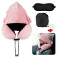 thumbnail image 1 of Almohada de Cuello de Viaje con Capucha Grande para Avión, Almohada de Espuma Viscoelástica Lavable, Rosa, 1 of 7
