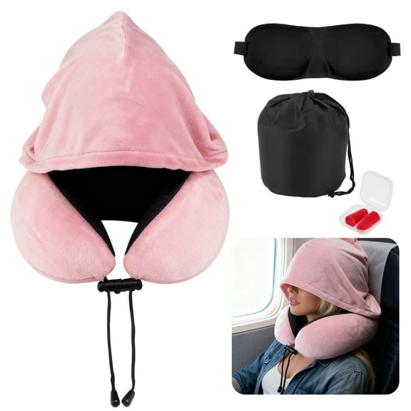 Unique Bargains Travel Neck Pillow Neck Pillow with Extra Large Hood for Airplane Travel Washable Travel Memory Foam Neck Pillow Suitable for Airplanes Offices and Road Trip Pink 1 Set