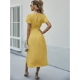 thumbnail image 3 of Shirred Neck Flowy Short Sleeve Dress for Women Below Knee Length, 3 of 3