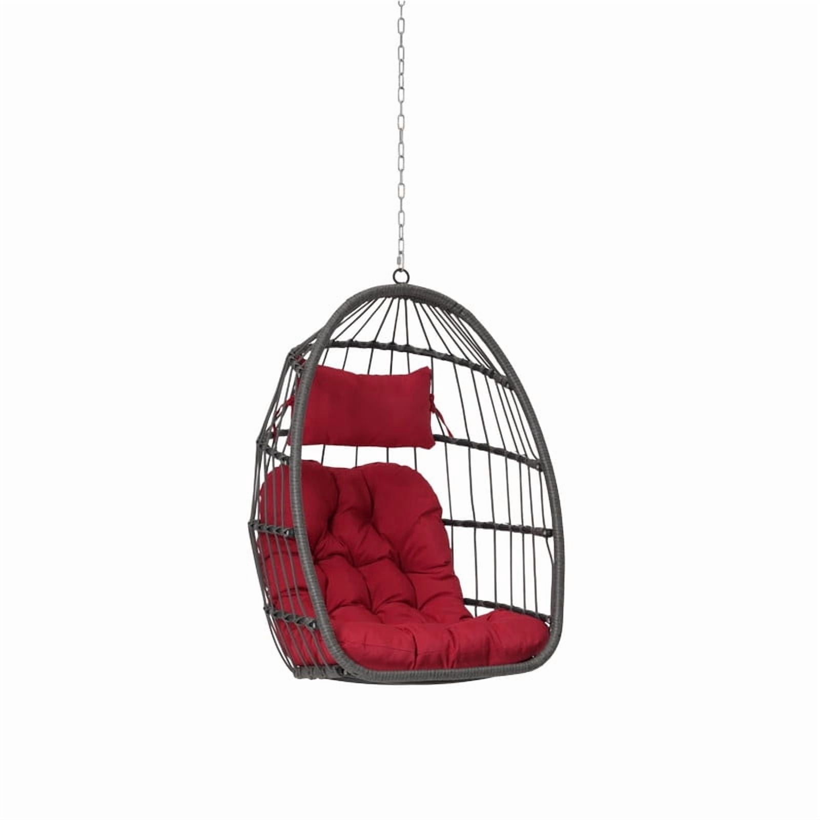 Hanging Egg Chair Without Stand, Indoor Outdoor Wicker Rattan Swing Egg Chair with Hanging Chain, Hammock Chair with UV Resistant Cushion