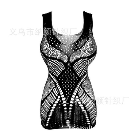 Generic Sexy Lingerie Sexy Net Jacquard See-through Fishnet Clothes Sling Hip Skirt Color Jacquard off-Shoulder W298