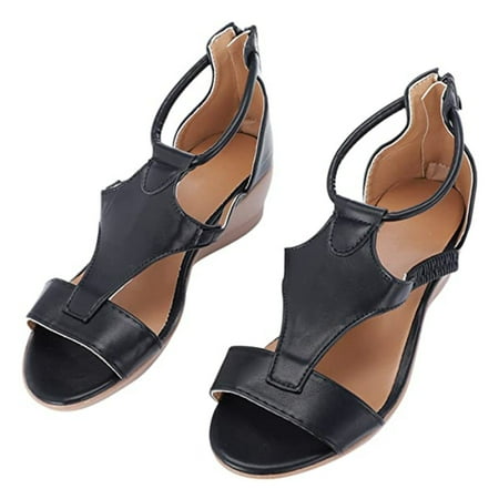 

Women Beach Buckles Sandals Open Toe Ankle Strap Sandals for Birthday Party Adult Ceremony Black 35
