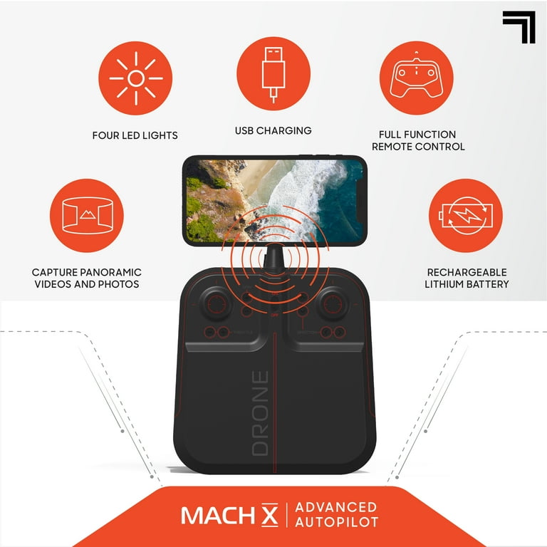 Sharper Image 10 Mach x Drone with Streaming Camera 2.4 GHz Auto Orientation Control