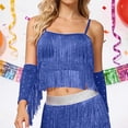 thumbnail image 2 of AWZXDE Women's Fashion Solid Color Sequin Latin Dance Top with Fringe Strapless Performance Clothing for Party Blue,L, 2 of 4