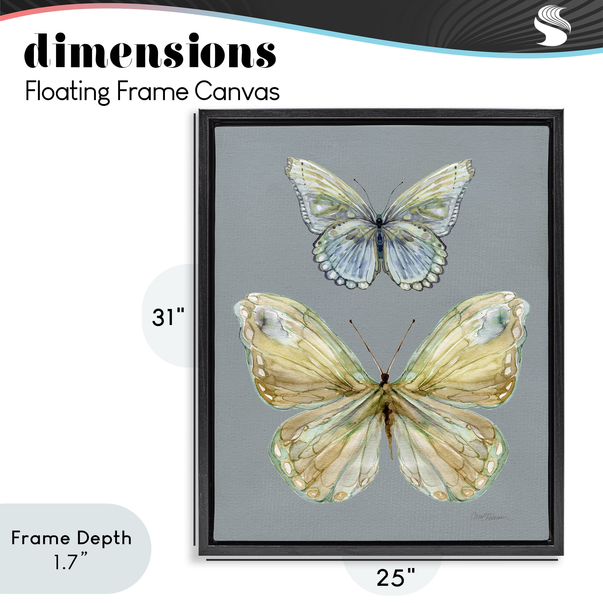 Stupell Industries Delicate Butterflies on Slate Black Framed Floater Canvas Wall Art, design by Carol Robinson