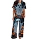 thumbnail image 4 of Pijama de manga corta con cuello vuelto para mujer, con bolsillos y estampado de Halloween, cintura elástica, de poliéster, 4 of 5