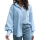 thumbnail image 1 of Camisas con botones para mujer Blusas de oficina de manga larga/corta Tops casuales de negocios Camisa suelta - Azul, 1 of 6
