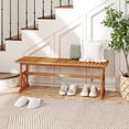 thumbnail image 4 of Gymax 2 PCS 51 Inches Acacia Wood Outdoor Bench w/ Slatted Seat & X-Shaped Frame, 4 of 10