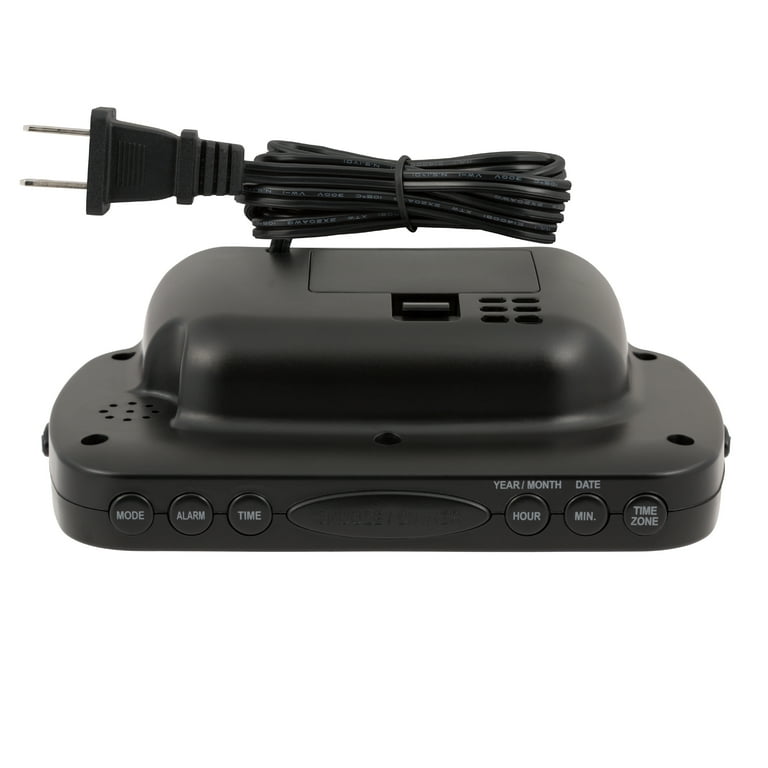 Equity 1.4 in. Day of Week Insta-Set Black LCD Alarm Clock, 30022