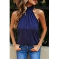 thumbnail image 1 of ABPHQTO Camiseta sin mangas azul con cuello alto y lazo para mujer, 1 of 5