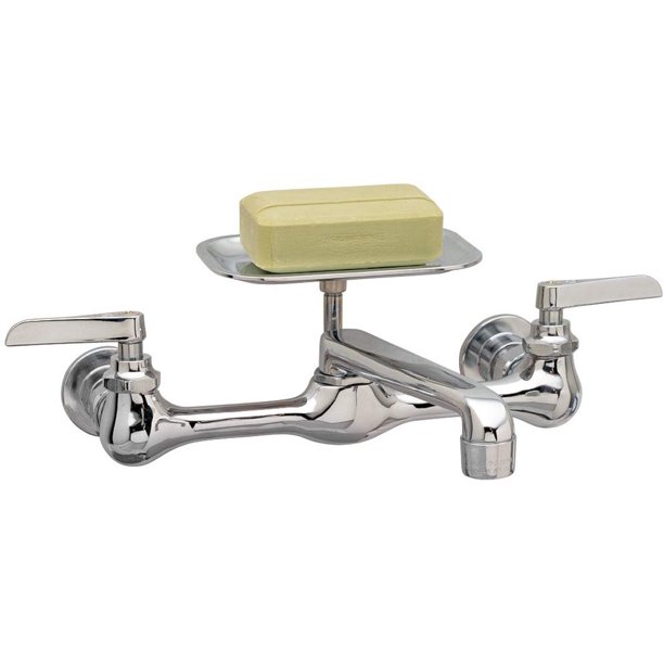 Plumb Craft Wallmount Utility Sink Faucet with Soap Dish, Chrome