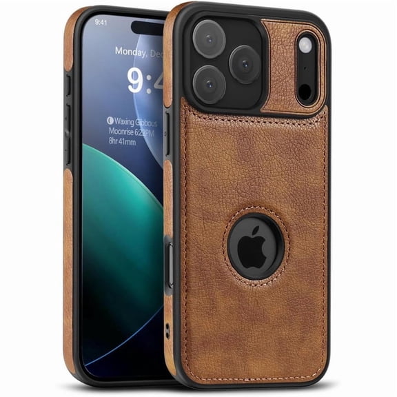 For iPhone 18 Pro / iPhone 17 Pro Case, PU Premium Leather Slim Shockproof Cover, Brown