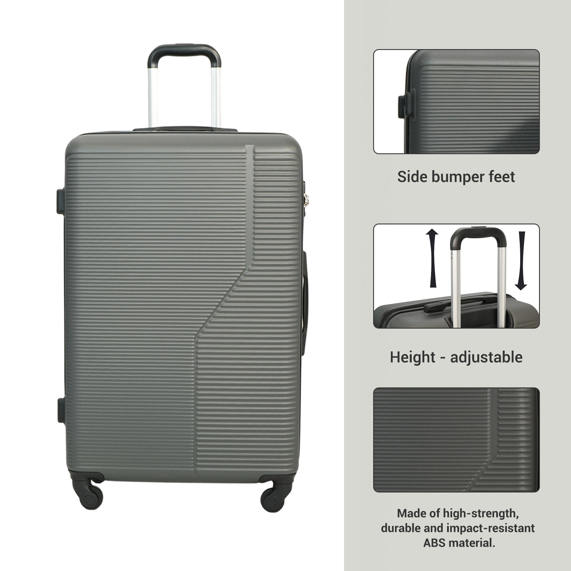 Hardside Suitcase, 3-Piece Luggage Set ABS Lightweight & Durable Suitcase with Spinner Wheels, TSA Lock, (20/24/28), Dark Grey, Dark Grey Hardside Luggage,Abs Hardside Checked Luggage