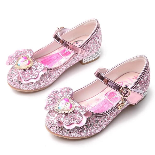 Zapatos de cuero para niños de Disney, zapatos de vestir de boda para niñas, zapatos de baile con lazo de princesa Frozen Elsa para niñas, zapatos casuales, Sandals28-Insole 18CM Gao Jinjia LED