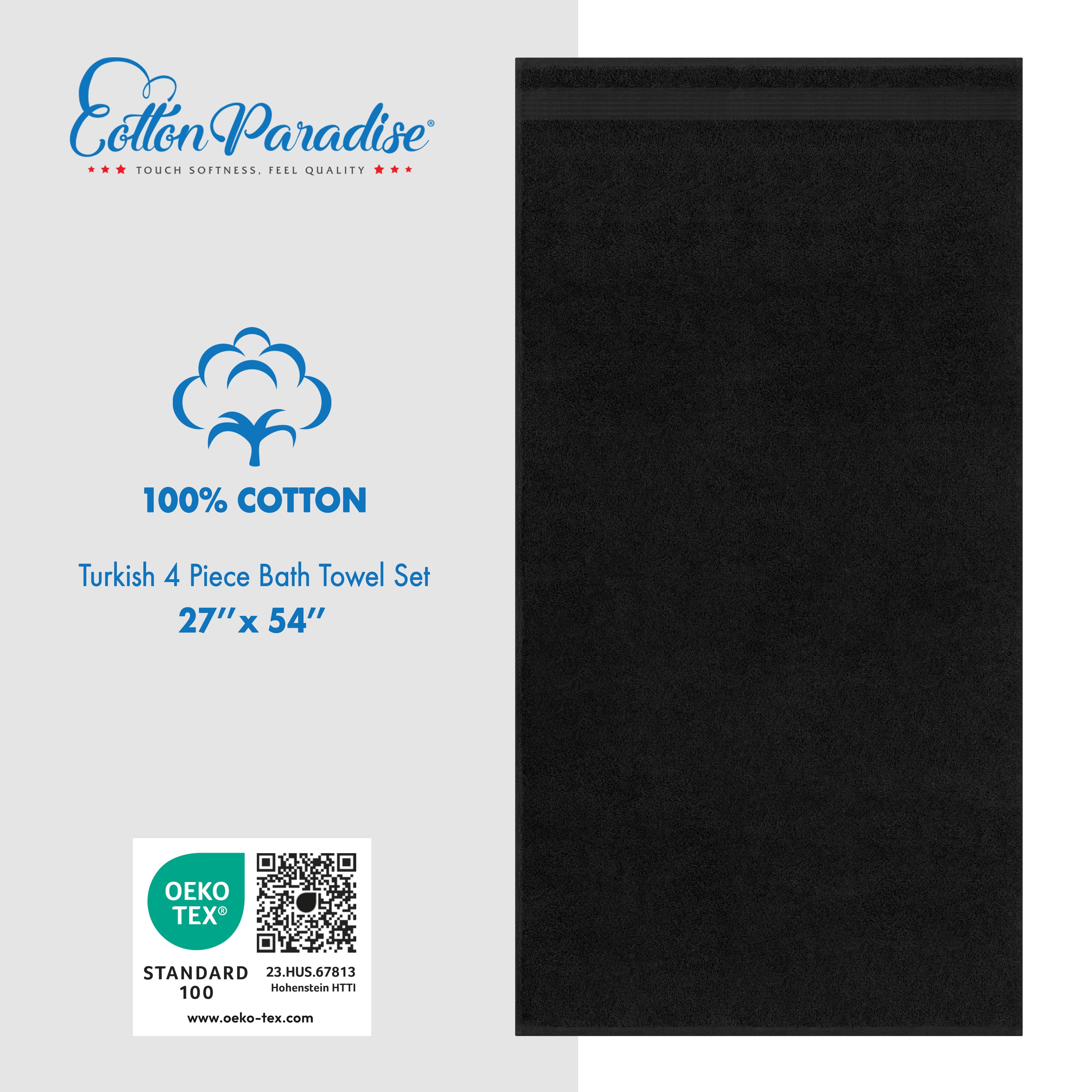 Cotton Paradise 100% Cotton 4 Piece Turkish Bath Towel Set, Soft Plush Towels Clearance Bathroom Set, Black