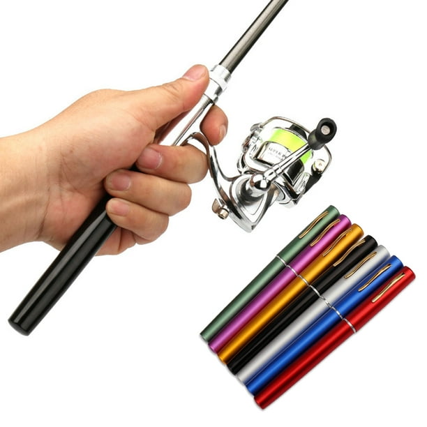 Anself 1m / 1.4m Pocket Collapsible Fishing Rod Reel Combo Mini Pen Fishing Pole Kit Telescopic Fishing Rod Spinning Reel Combo Kit Purple 1.4m