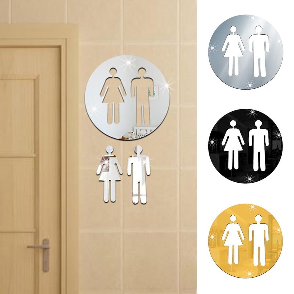 Removable Man Woman Washroom Toilet WC Wall Sticker DIY Mirror Sticker Decor