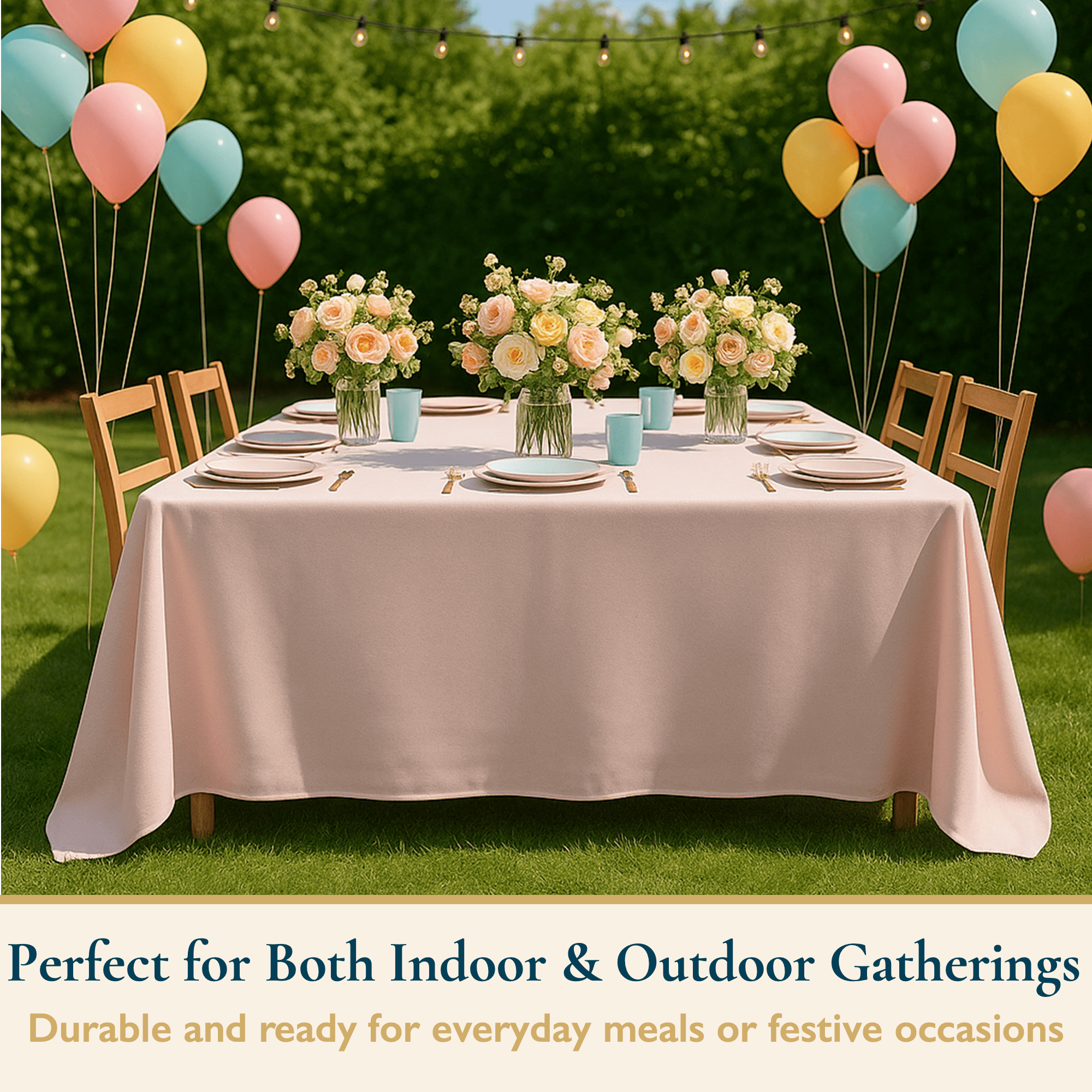 ComfiTime Tablecloth – 70 x 120 Durable Polyester Fabric Table Cover Cloth for 8-9 ft Rectangle Table, Spill/Stain-Resistant, Reusable/Washable, Indoor/Outdoor Dining/Party/Wedding/Banquet, Pink