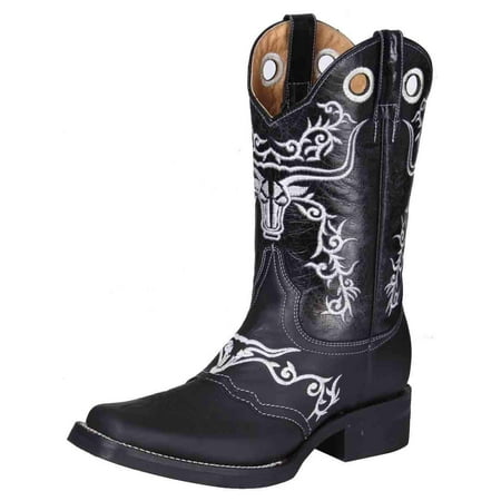 

Men s Crazy Leather Embroidered Mask Rodeo Cowboy Boots El General *NEGRO-34313*
