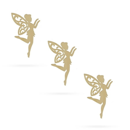 BestPysanky 3 Fairies Unfinished Wooden Shapes Craft Cutouts DIY Unpainted 3D Plaques 4 Inches