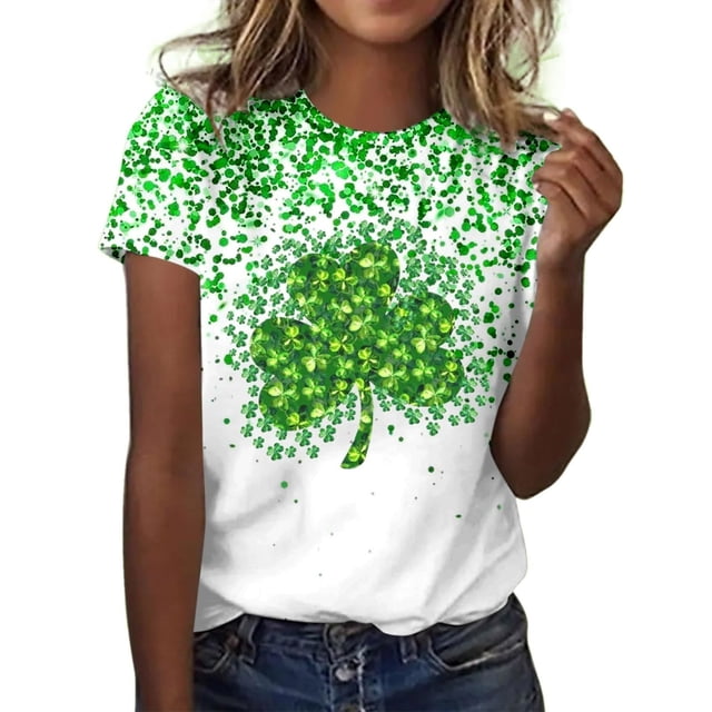 FAIWAD T-Shirts pour Femmes Grande Taille T-Shirt Vert de la Saint-Patrick Décontracté Col Rond Hauts Graphiques Trèfle