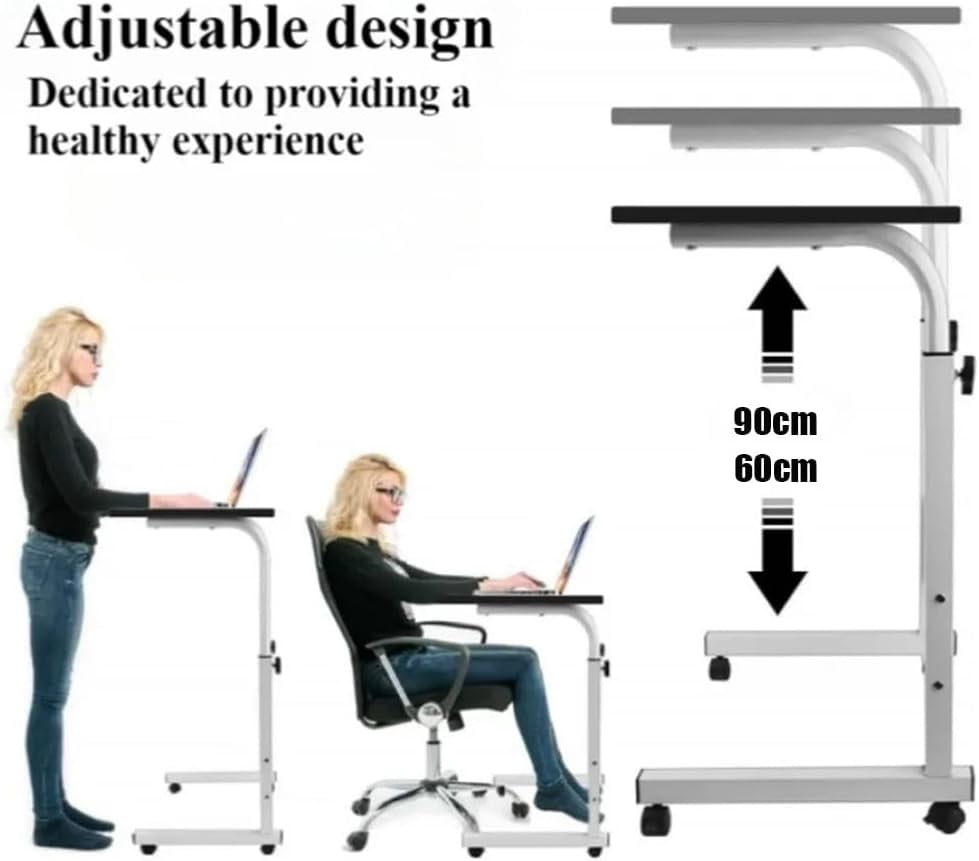 QinaQin Standing Desk Adjustable Height,Small Computer Desk with Wheels,Portable Laptop Standing Table for Home Office Study,White