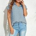 thumbnail image 7 of Wycnly Womens Blouses and Tops Dressy Beach Holiday Casual Solid Lapel Loose Fit Lightweight Chiffon Jacquard Tshirts Summer Plain V-Neck Short Sleeve Cute Tees Tops Light Blue s, 7 of 7