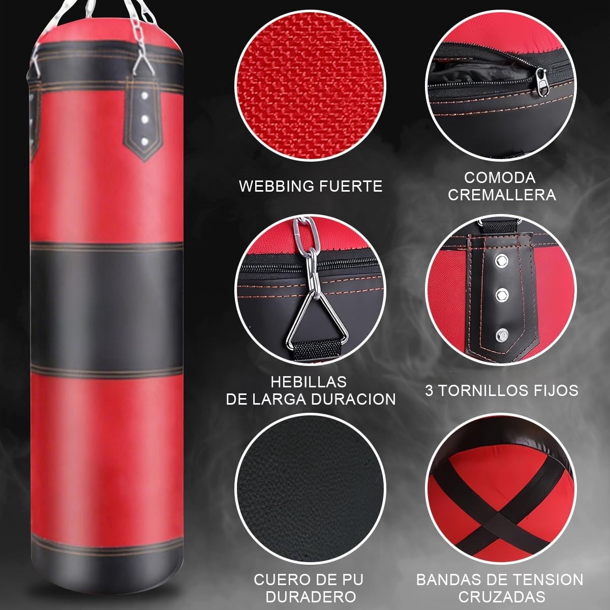 HEYMKGO 120CM Professional Punching Bag Set – 10-Piece Premium PU Leather Hanging Heavy Bag with Hook & Chain for Adults, Karate, Kickboxing, MMA, Gym & Home Training