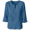 thumbnail image 7 of MEICHEN Womens 3/4 Sleeve Tops Cotton Linen Shirts V Neck Lace Casual Loose Fit Blouses Fashion Womens Summer Essentials Tops, 7 of 7