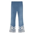 thumbnail image 5 of ATOGUTA Bell Bottom Pants for Girls Kids Lace Print School Uniform Flare Stretch High Waist Pants for Teen Blue, 5 of 9