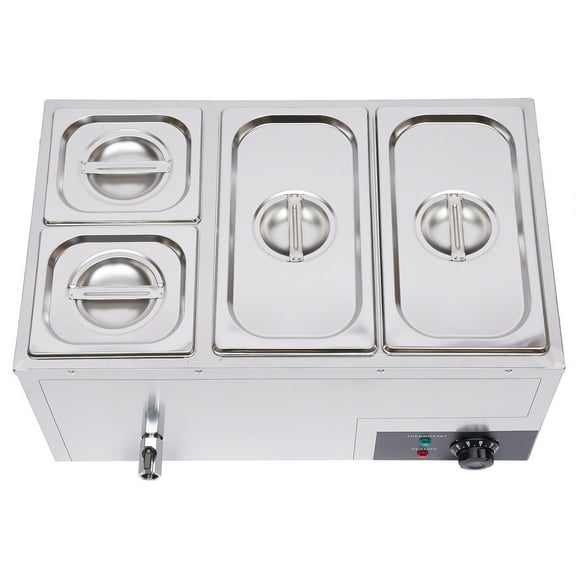 Commercial Buffet Food Warmer with Lids, 4-Pan 850W Canteen Stainless Steel Soup Warmer