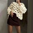 thumbnail image 2 of DAFPZW Women's Hollow Out Pullover Sweater Oversized Long Sleeve Crew Neck Jumper Tops Crochet Chunky Knitted Sweater, 2 of 5