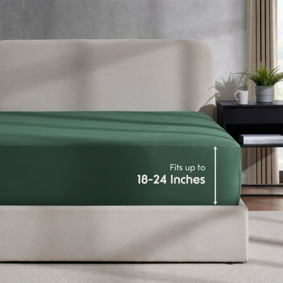 LammaLoe Extra Deep Pocket California King Fitted Sheet Only, Fits 18" to 24" Mattress, Soft Microfiber Fitted Bed Sheet, Hunter Green