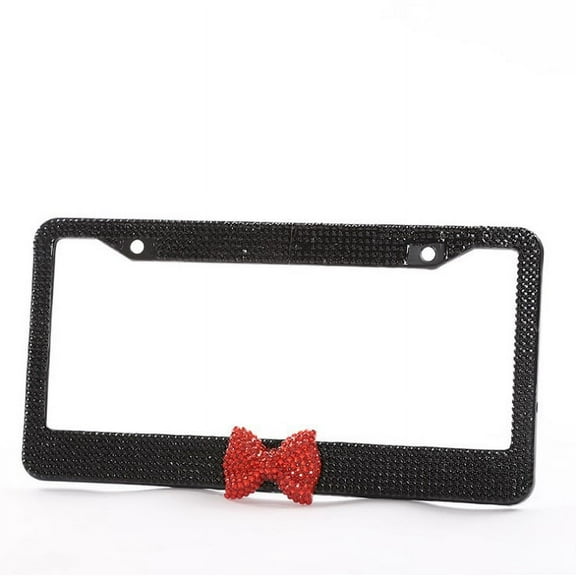 Papapt 2PCS Bling License Plate Frame for Women, Premium Stainless Steel Rhinestone License Plate Holder,Handmade Glitter Crystal Diamond Girl Lincense Plate Tag Cover,Bedazzled Sparkly#J02