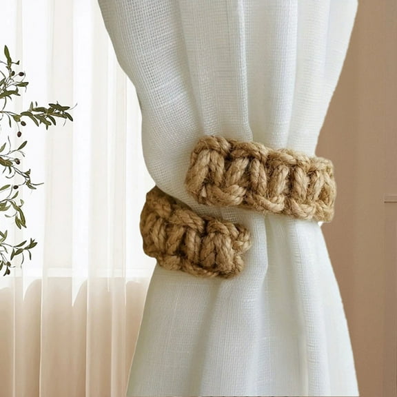 Boho Curtain Tiebacks - Handwoven Cotton & Jute Rope Adjustable Holdbacks for Drapes | Rustic Farmhouse Window Decor | No-Drill Flexible Tie Backs for Sheer/Light Curtains (8.7")