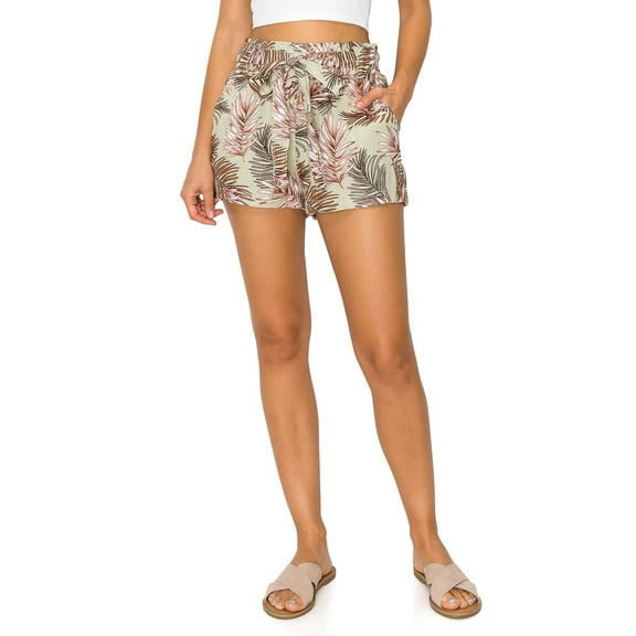 Cali1850 Oceanside Women's Paperbag Linen Shorts Elastic Waist Self Tie Belt Paper Bag Beach Pants with Pockets