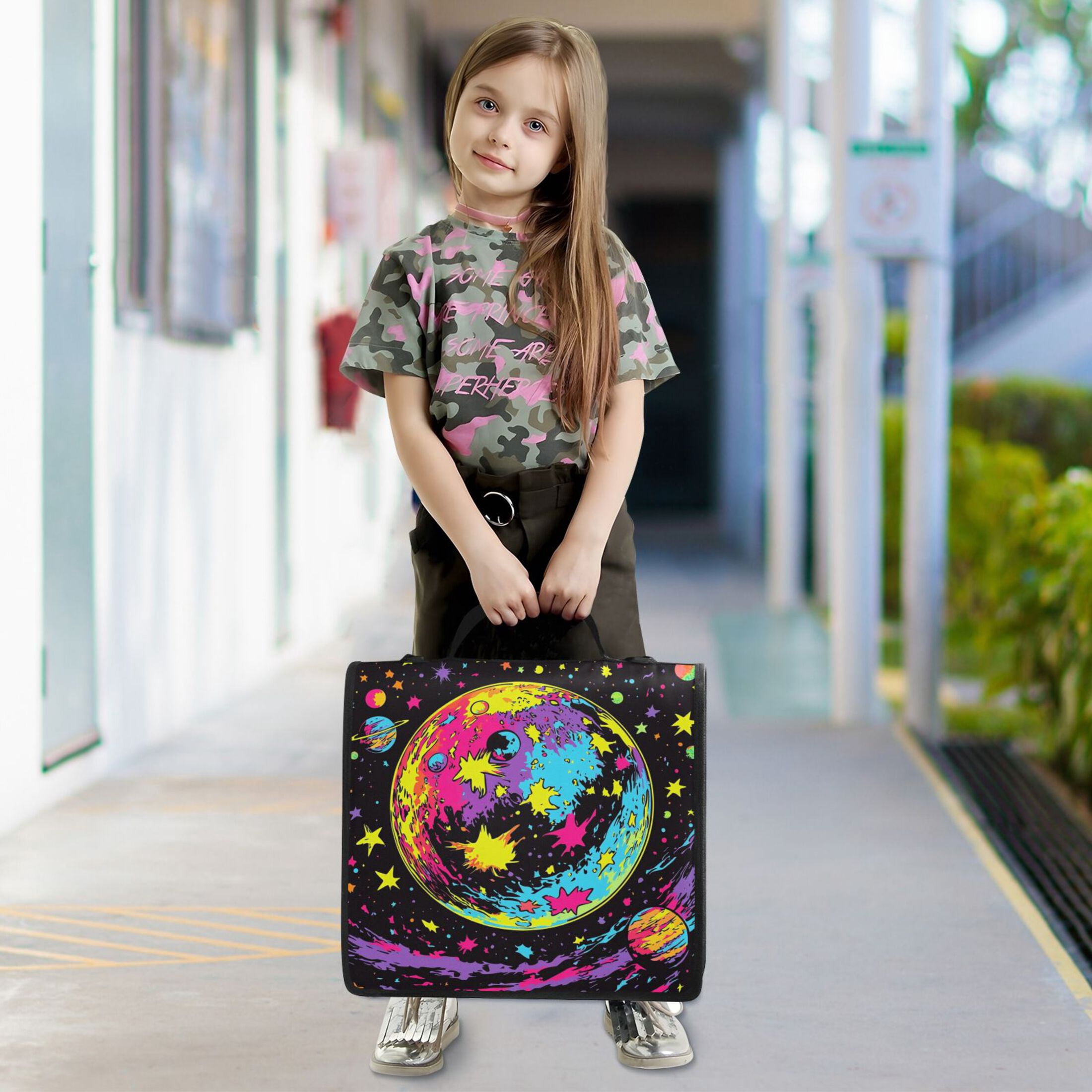 YAZAOO Zipper Binder trapper keeper Documents Organized Design Vibrant Planetary Scene Printed