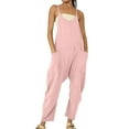 thumbnail image 2 of nochalofo Pink Wide Leg Sweatpants Women, Women's Casual Sleeveless Jumpsuits V Neck Spaghetti Strap Overalls Long Pants Romper with Two Pockets, 2 of 5