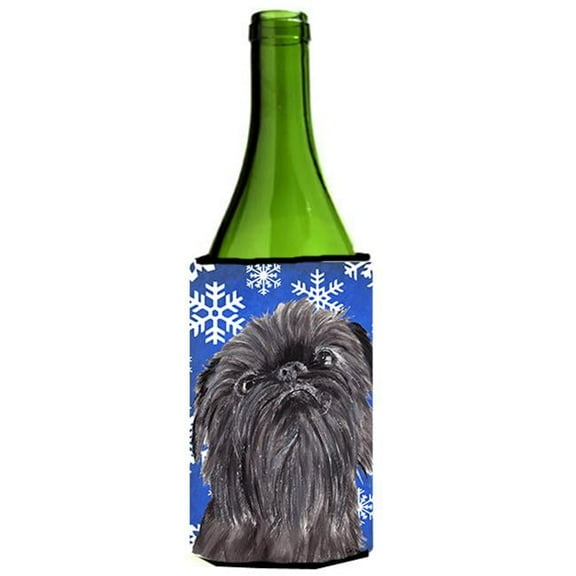 Brussels Griffon Blue Snowflake Winter Wine bottle sleeve Hugger - 24 oz.