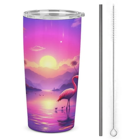

Tropical Sunset Flamingo Oasis Tumbler with Lids And Straws Insulated Cup Reusable Stainless Steel Water Bottle Travel Mug