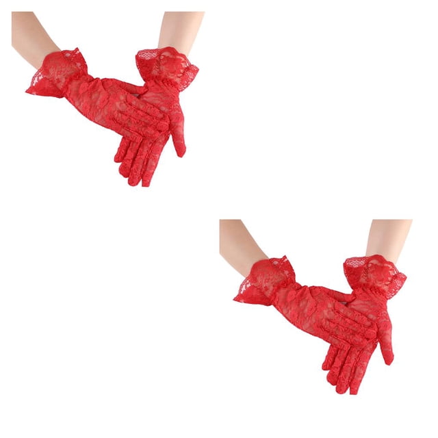 Guardurnaity 1 par de guantes de encaje, ropa de mujer hermosa, decoración, tipo corto delicado, decoración de dedos, adorno para vestido, Rojo 2Conjunto