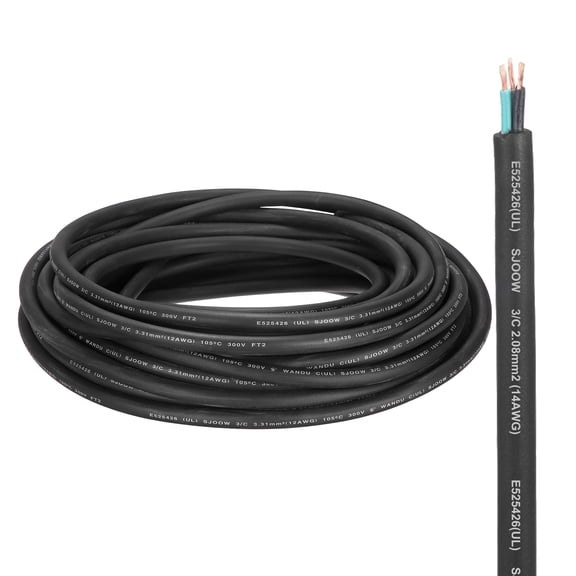 Uxcell SJOOW 12 Gauge 3 Conductor Electrical Wire, 50ft 12 AWG Automotive Wire, Portable Power Cable 300V for Generators, LED Lights, Battery Chargers, Flexible Extension Cord