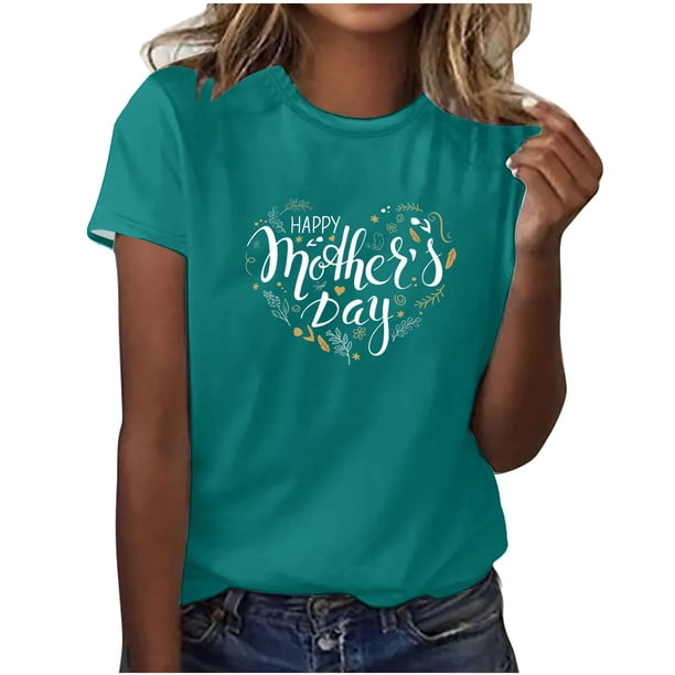 Blusas de Manga Corta para las Mujeres Imprimir Cuello Redondo, Camiseta Casual para Primavera Verano Diario