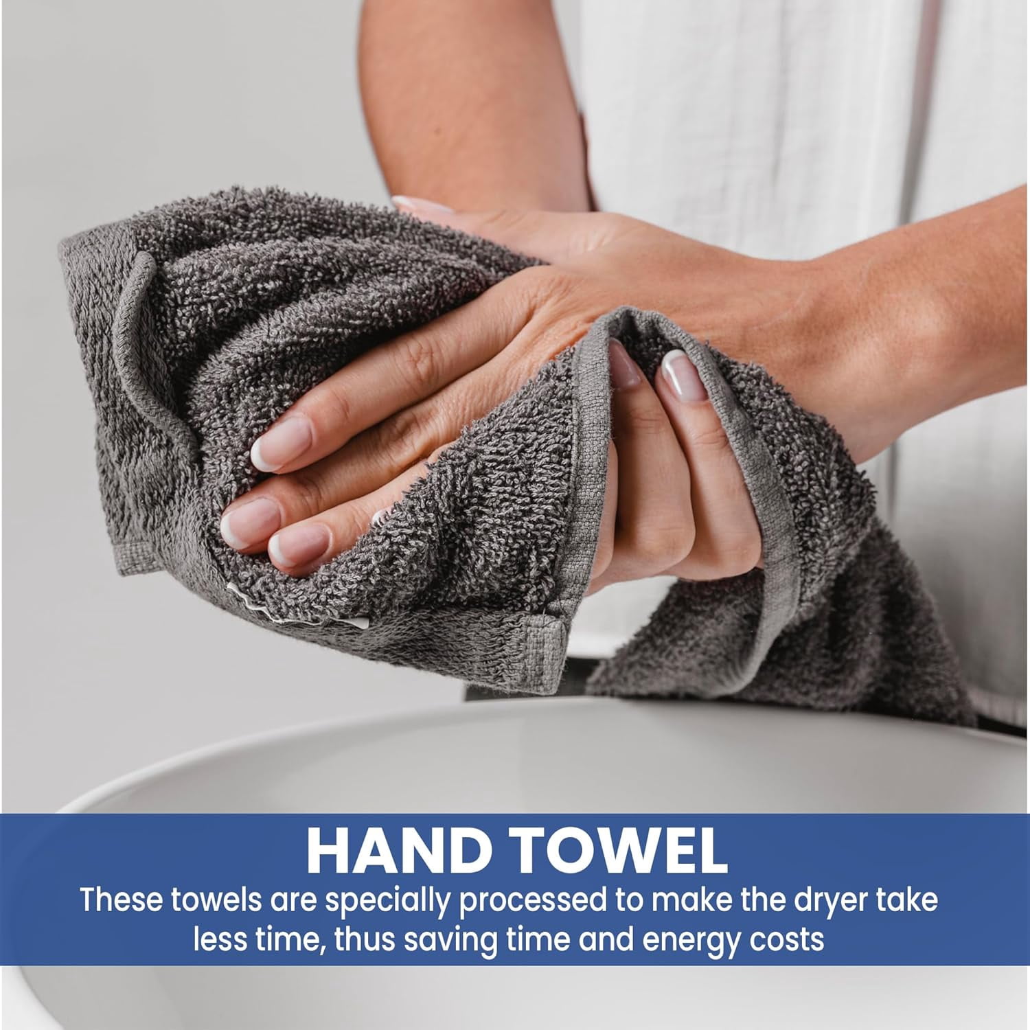 Linteum Textile Supply 6 Piece Towel Set, 16x28 Inch, 100% Soft Cotton Zero Twist 16 Single Yarn Ring Spun Luxury Hand and Face Towels Spa Quality, Stone Grey