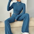 thumbnail image 4 of ZACPNCV Women New Knitted Long Sleeve Set Hoodie Loose Pants Two Piece Set Long Sleeve Round Neck Top/Shirt Suit Blue, 4 of 7