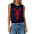thumbnail image 2 of Sweaters for Women Lobster Print Round Neck Sleeveless Knit Vest Contrast Design Dense Versatile Top Navy M, 2 of 4